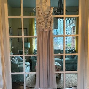 Lela Rose gown. Taupe color. Crotched top and chiffon bottom. Size 0